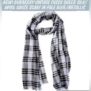 🎉HP🎉New! Burberry Vintage Check Sheer Silk/Wool Gauze Scarf Pale Blue❄️